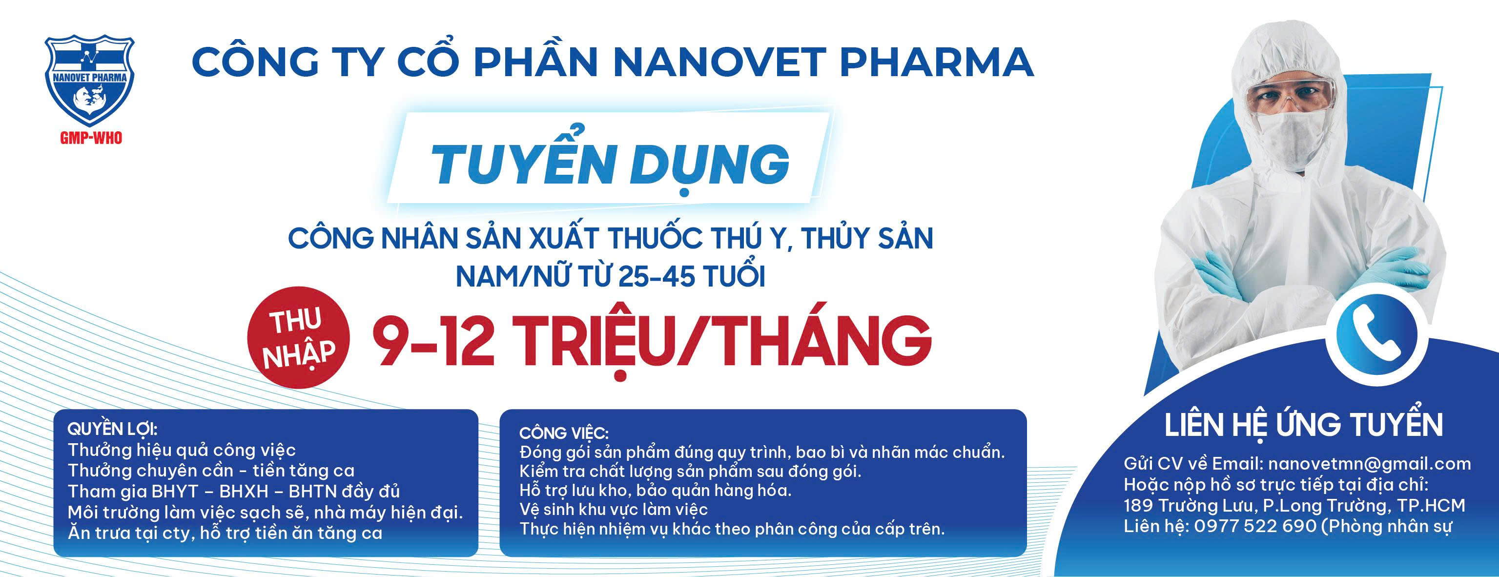 TUYỂN DỤNG CÔNG NHÂN SẢN XUẤT THUỐC THÚ Y – THỦY SẢN